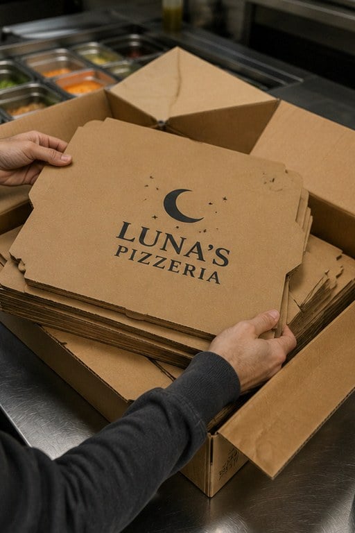 Custom pizza boxes — customer photo