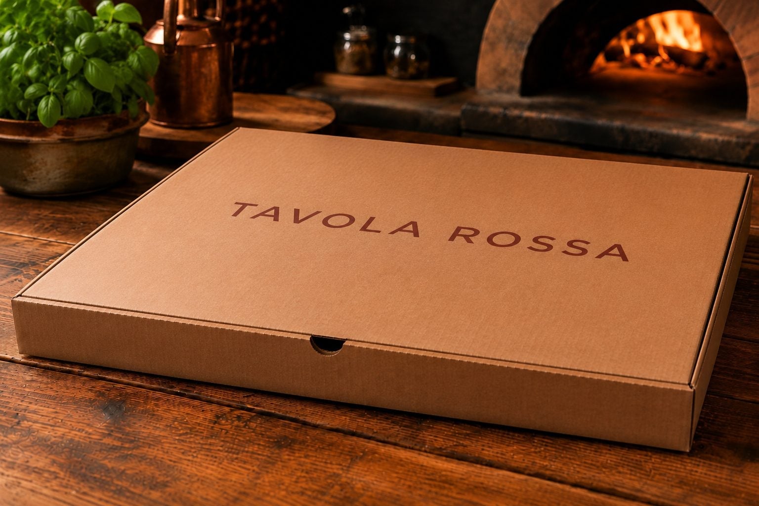 Kraft 16" XL pizza boxes printed with the Tavola Rossa logo